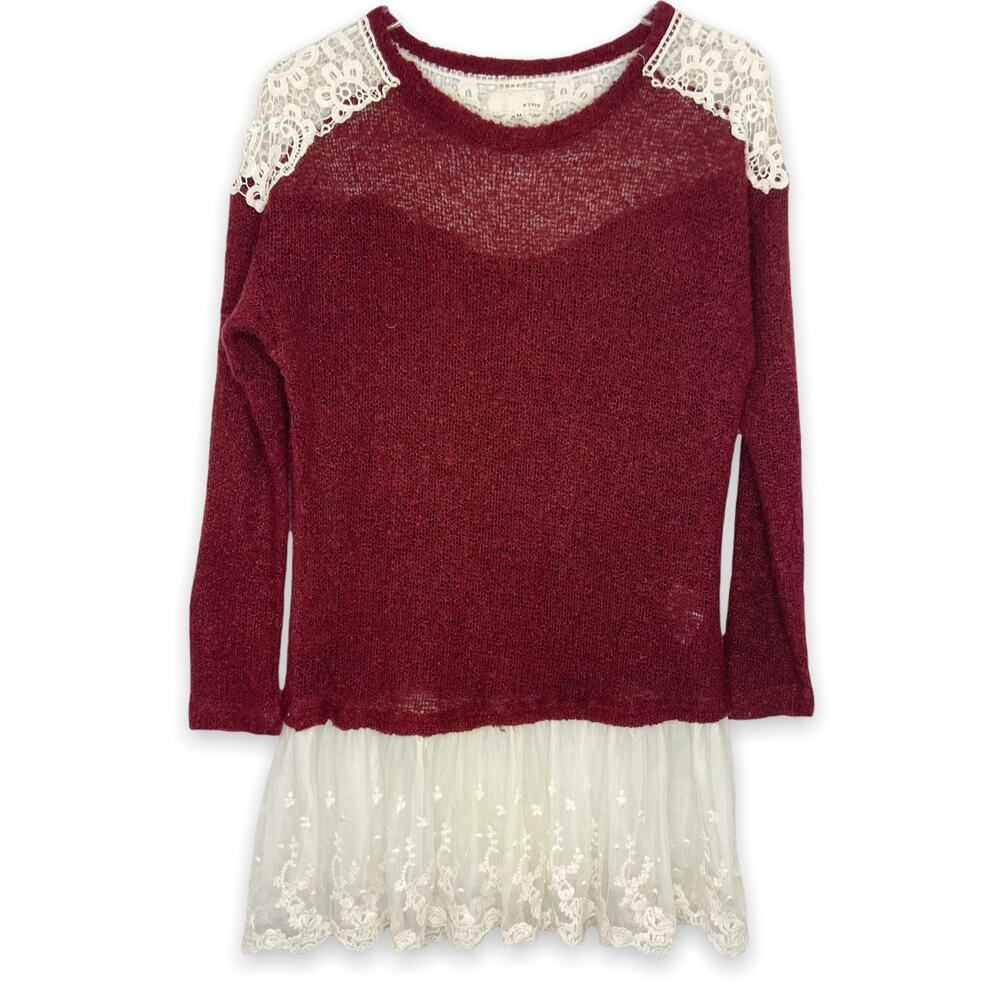 A'reve Ivory Lace Embellished Burgundy Sweater Size Medium